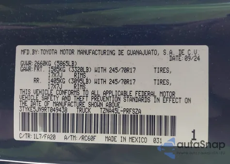 2024 Toyota Tacoma Sr z USA, uszkodzony, nr VIN 3TYKE5JN9RT049438